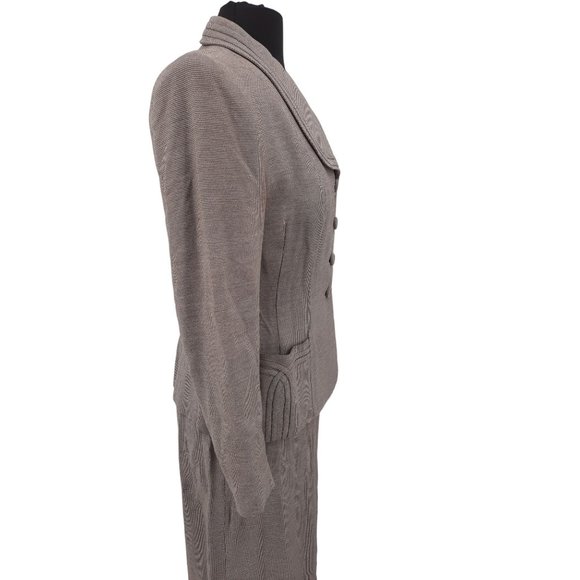 VTG 40s Brown Houndstooth Gabardine Blazer Pencil Skirt Suit Set Size S Neutral - Picture 5 of 11